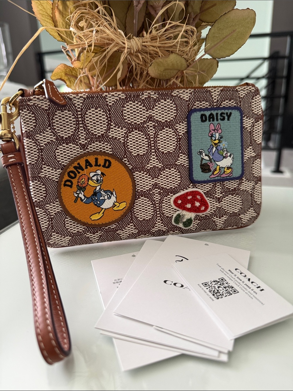 Disney X Coach Small Wristlet in Signature Textime Jacquard with Patches